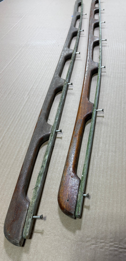 Teak Grab Rails off of Tartan 27 with Eye Brows 62.5" long PAIR