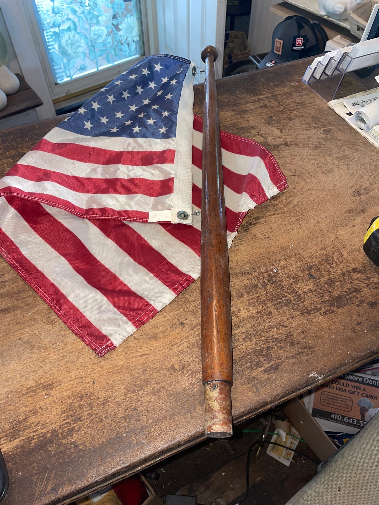 Wooden Flag Pole With American Flag (2 Different Flag Options)