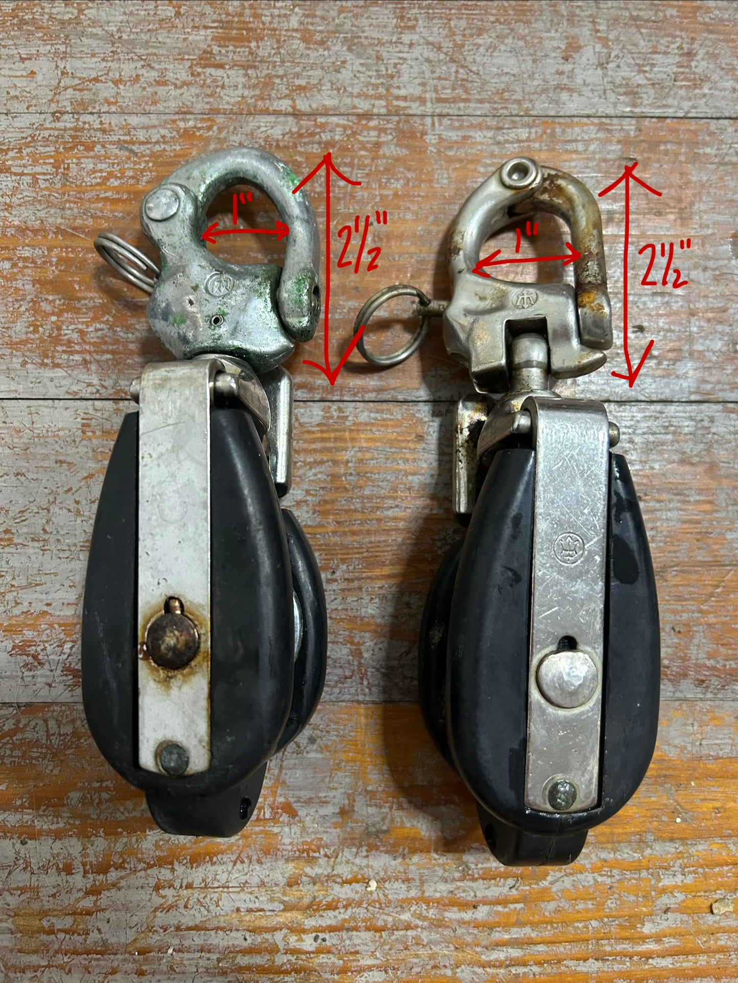 LOT OF  2 Merriman Snatch Blocks w/ Swivel Snap Shackles – 1-1/4” Sheaves -  Humphries IOR