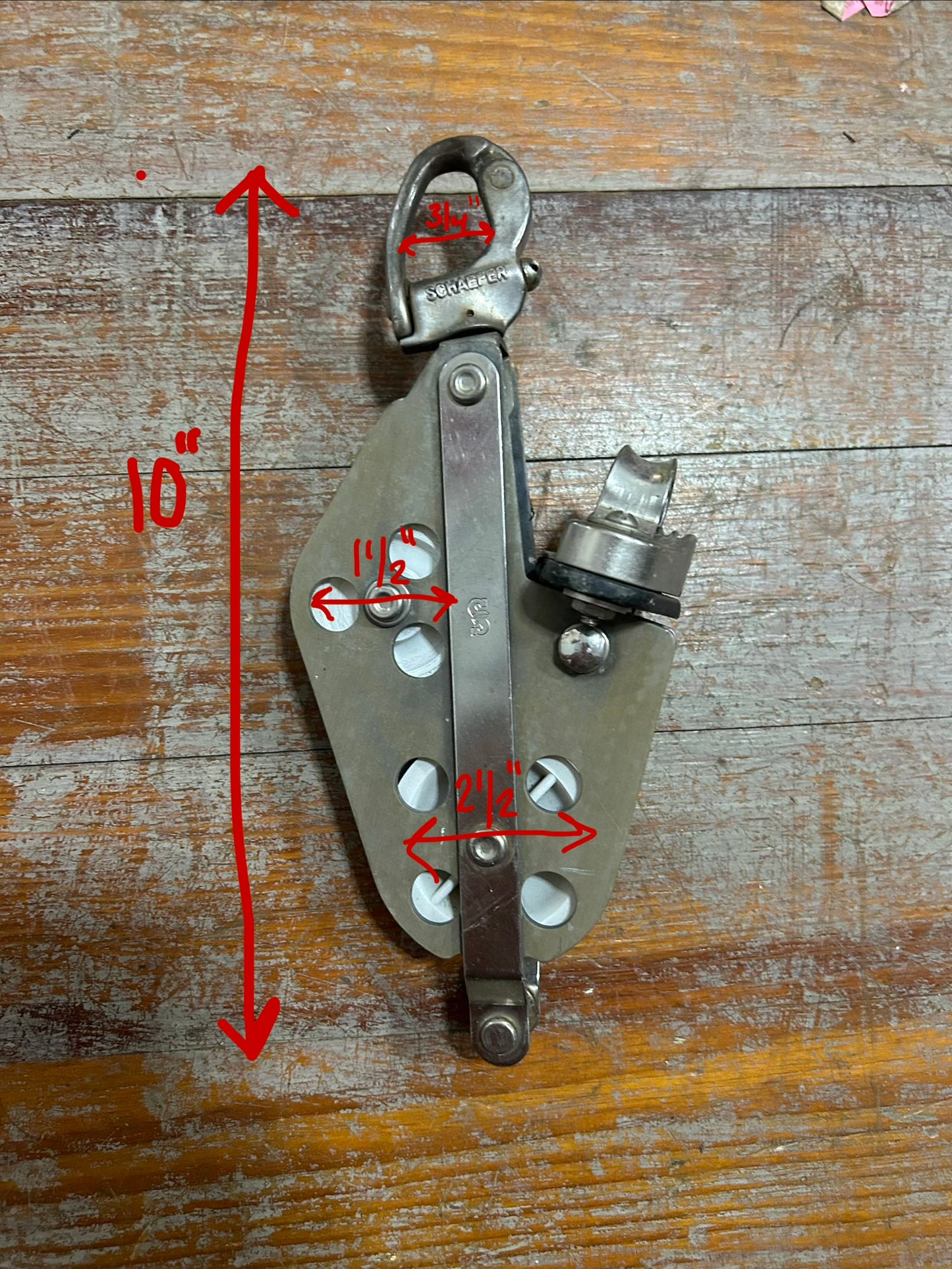 Schaefer double fiddle block with a cam cleat and swivel snap shackle - 2-1/2” & 1-1/2” Sheaves