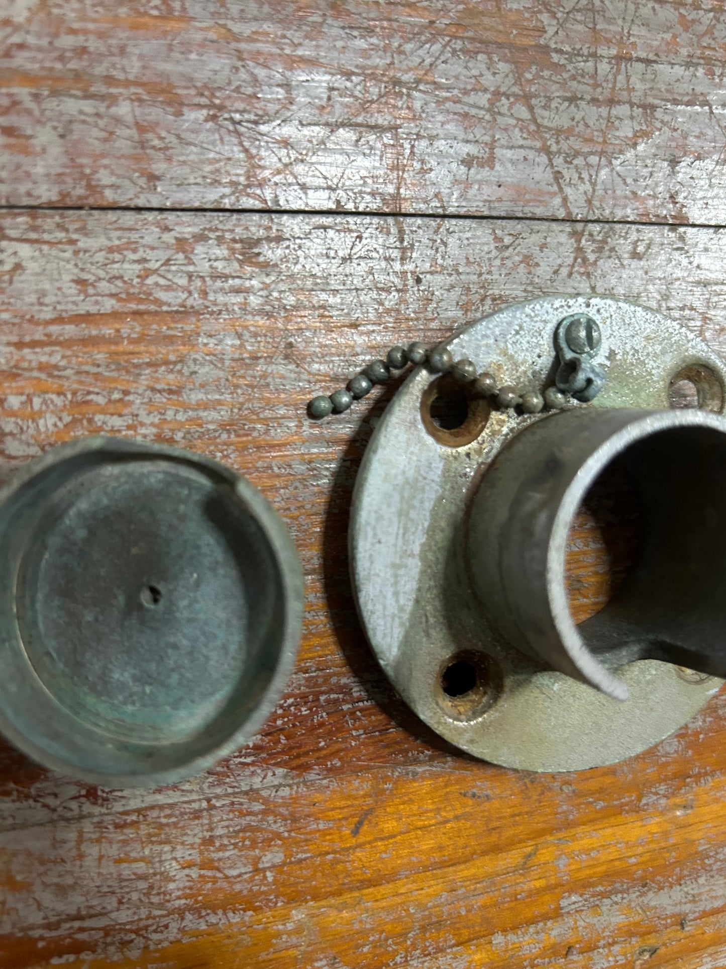 Vintage anchor hawse pipe/deck fitting with original twist-lock cap