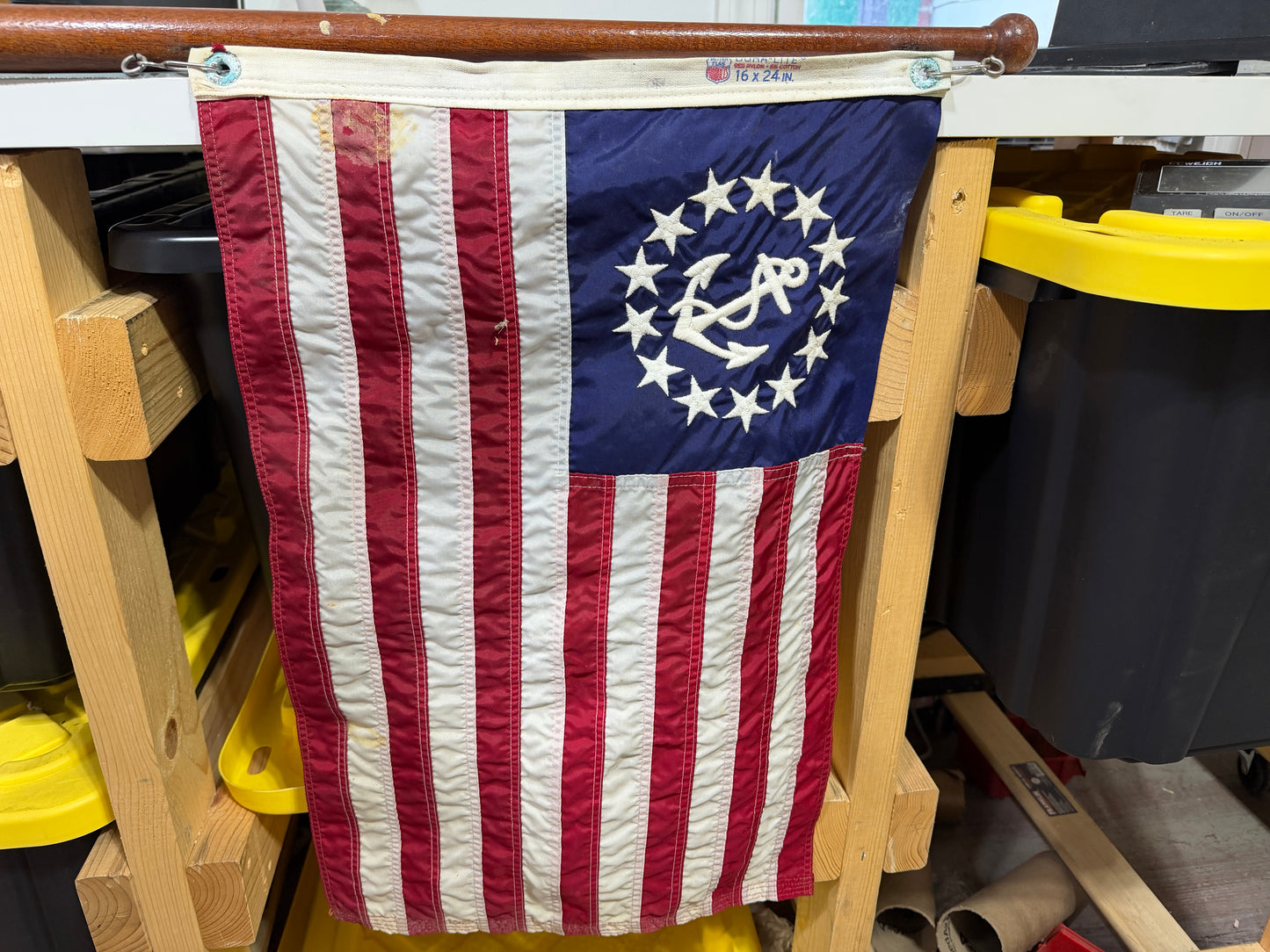 36" Long Teak Flag Pole WITH 16" x 24" Nautical American Flag
