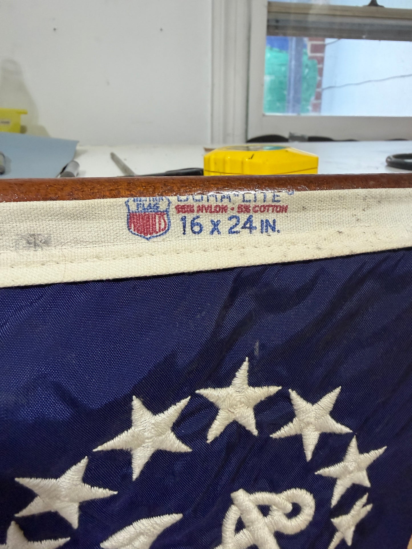 36" Long Teak Flag Pole WITH 16" x 24" Nautical American Flag