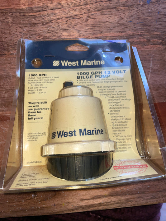 West Marine 1000GPH 12V Bilge Pump - NEW