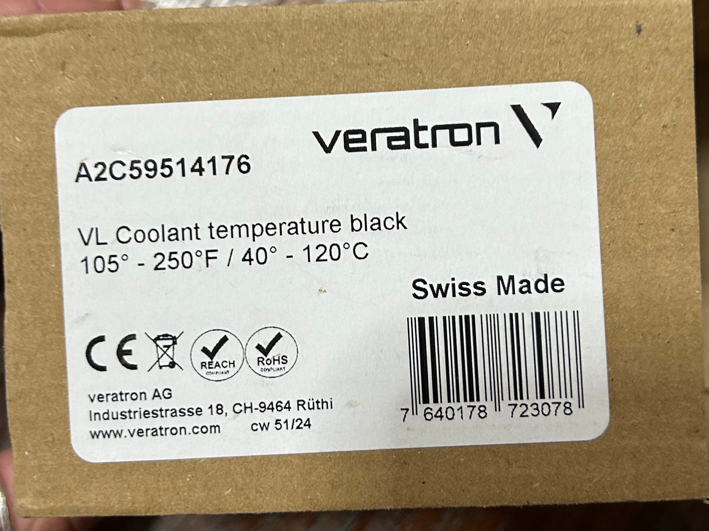 Veratron VDO VL Coolant Temperature Gauge 105-250°F 12V Black