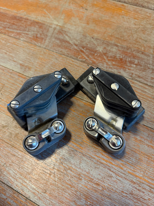 PAIR Harken Double Sheave With Cam Cleat - 1” Track / Traveler End Car