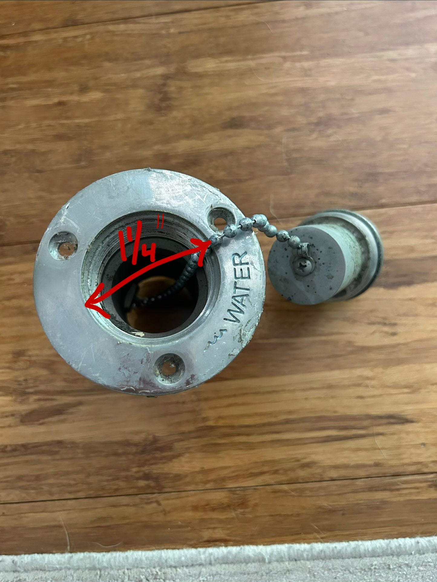 Aluminum water Fill Deck Fitting w/ Threaded Cap