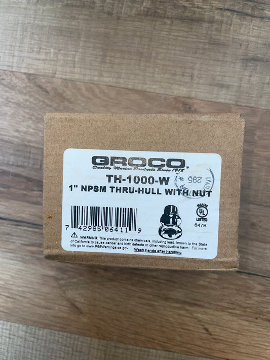 NEW Groco 1” Brass Thru-Hull With Nut MODEL TH-1000-W