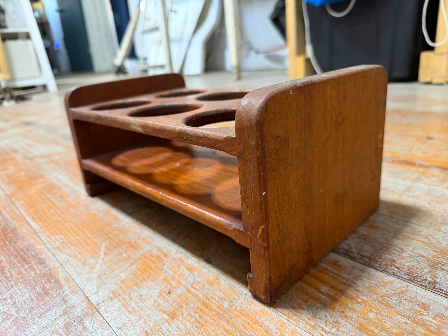 Teak 6 Cup Holder - 12 1/2" Long x 7" Wide x 5 5/8" Tall