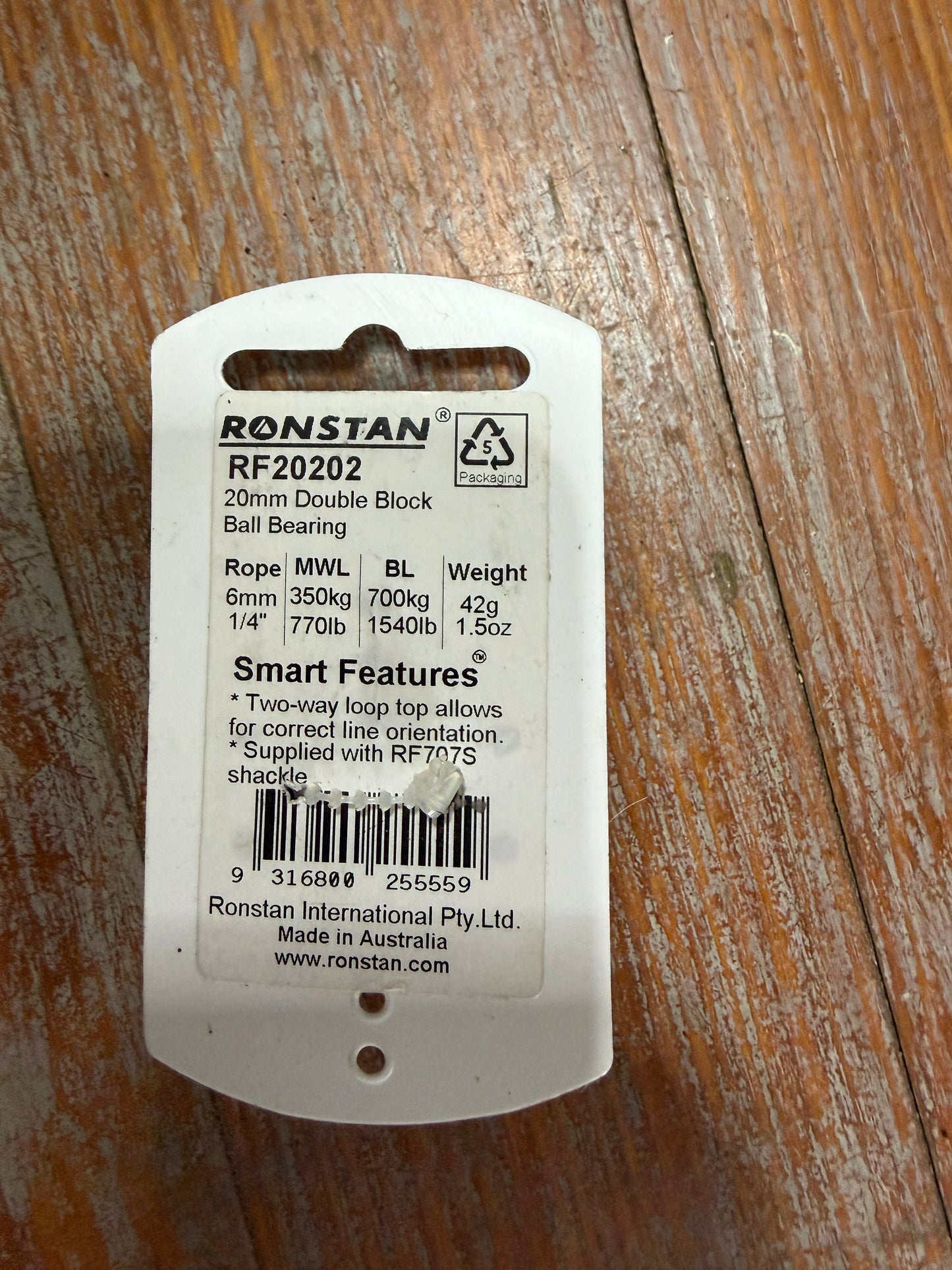 Ronstan RF20202 Series 20 Ball Bearing Double Block - 6mm Line / 1/4" Line - NEW