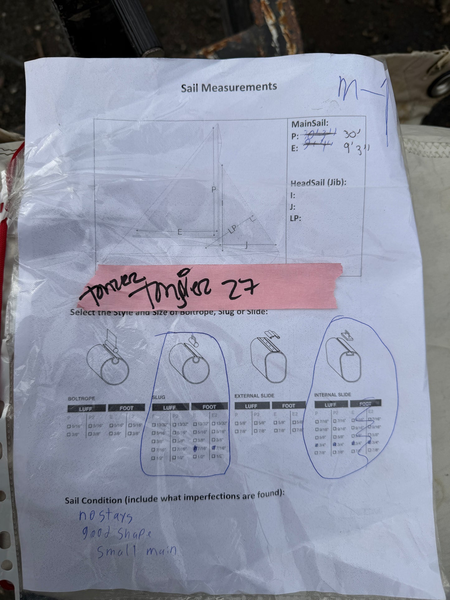 Tanzer 27 Mainsail - 30' x 9' 3"