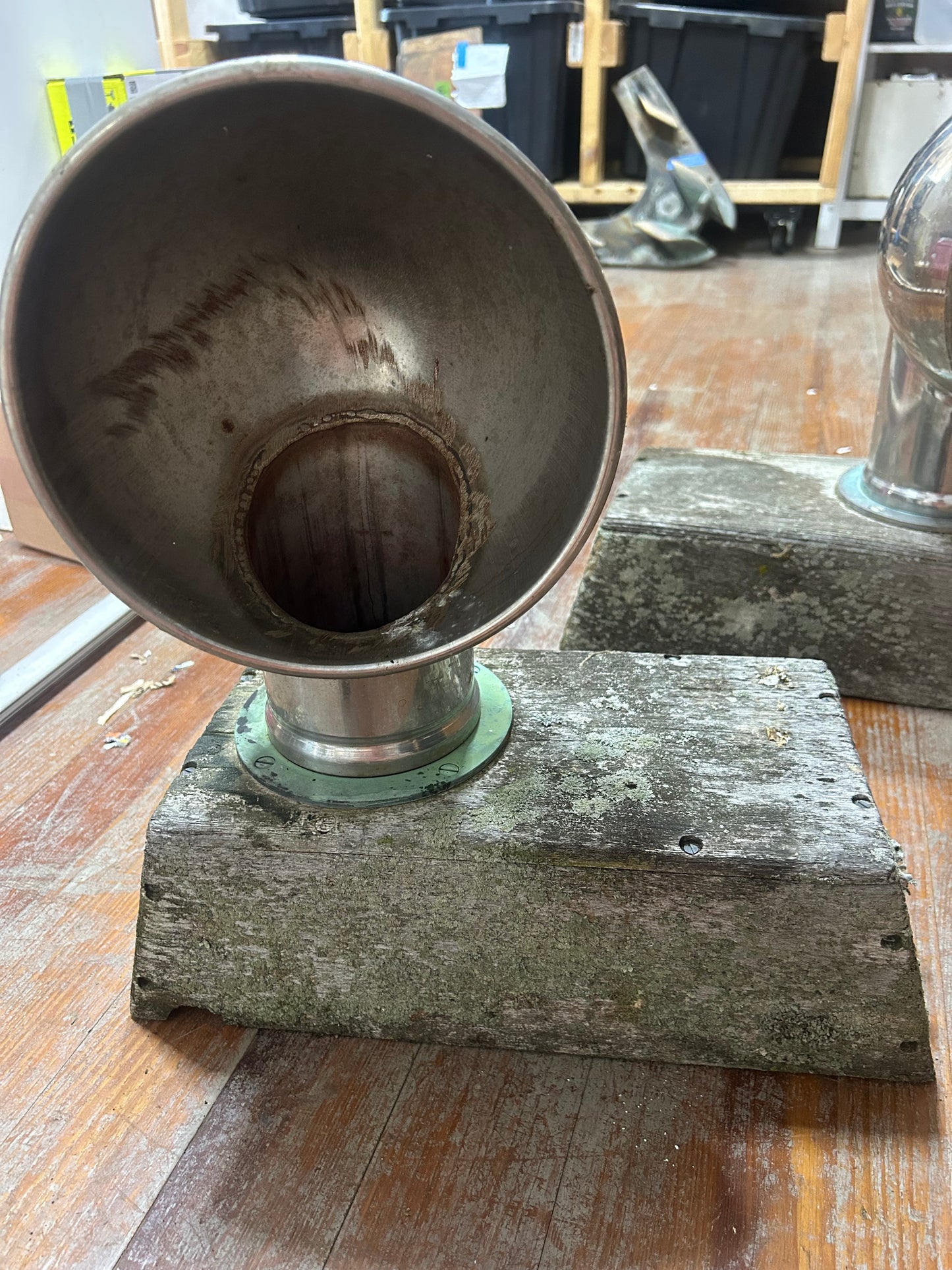 Vintage Stainless Steel LEFT Dorade Vent Cowl w/ Wood Dorade Box 8” x 4”