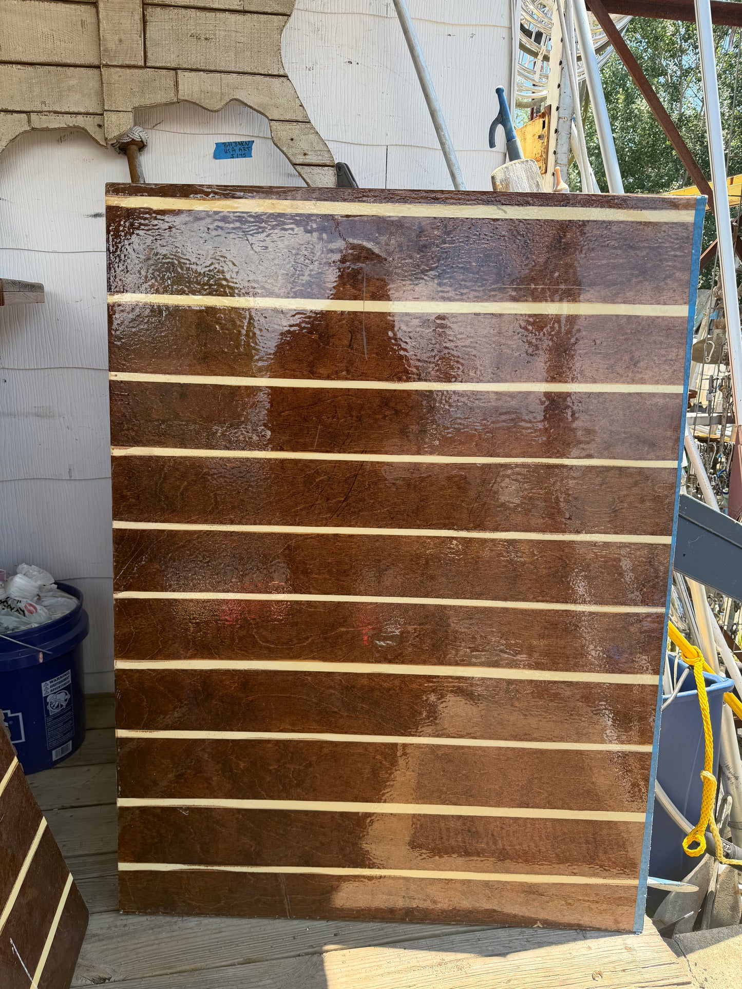 Teak and Holly Varnished Floor Board - 36" Wide x 48" Long x 3/4" Thickness -- #347