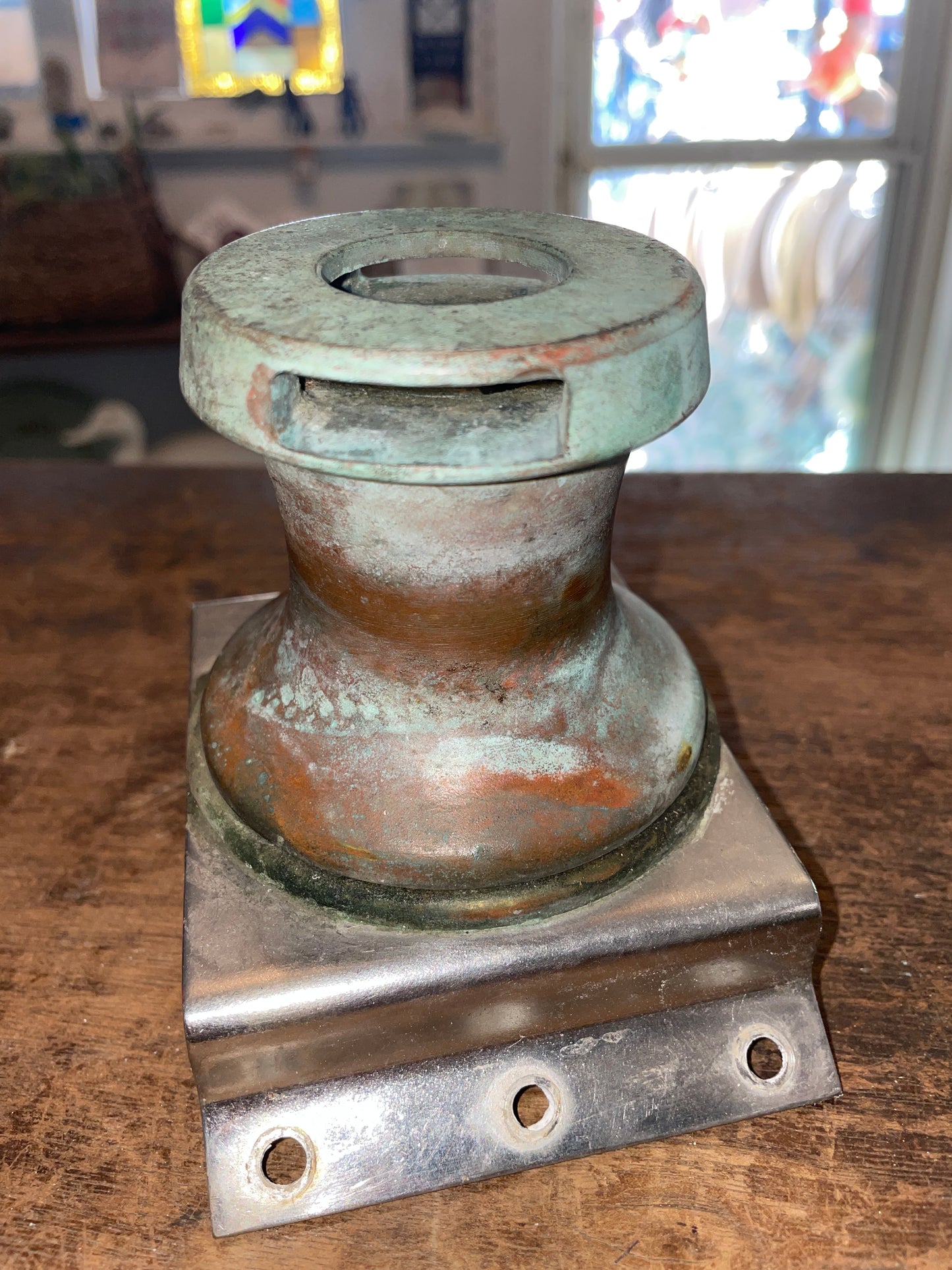 Small Vintage Winch With Stainless Plate- 3 3/8” Base