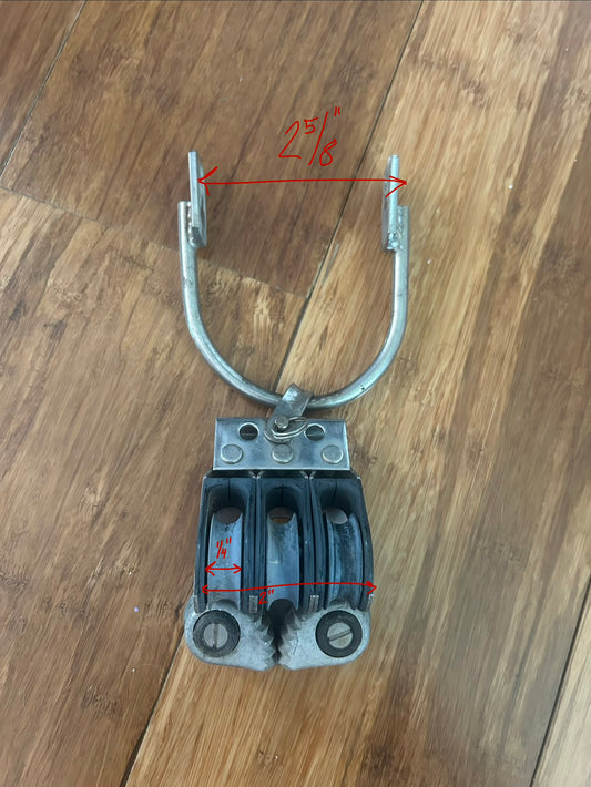 Harken Triple Fiddle Block w/ Stainless Davit Cradle Mount- 1” Sheaves 1/4” Line