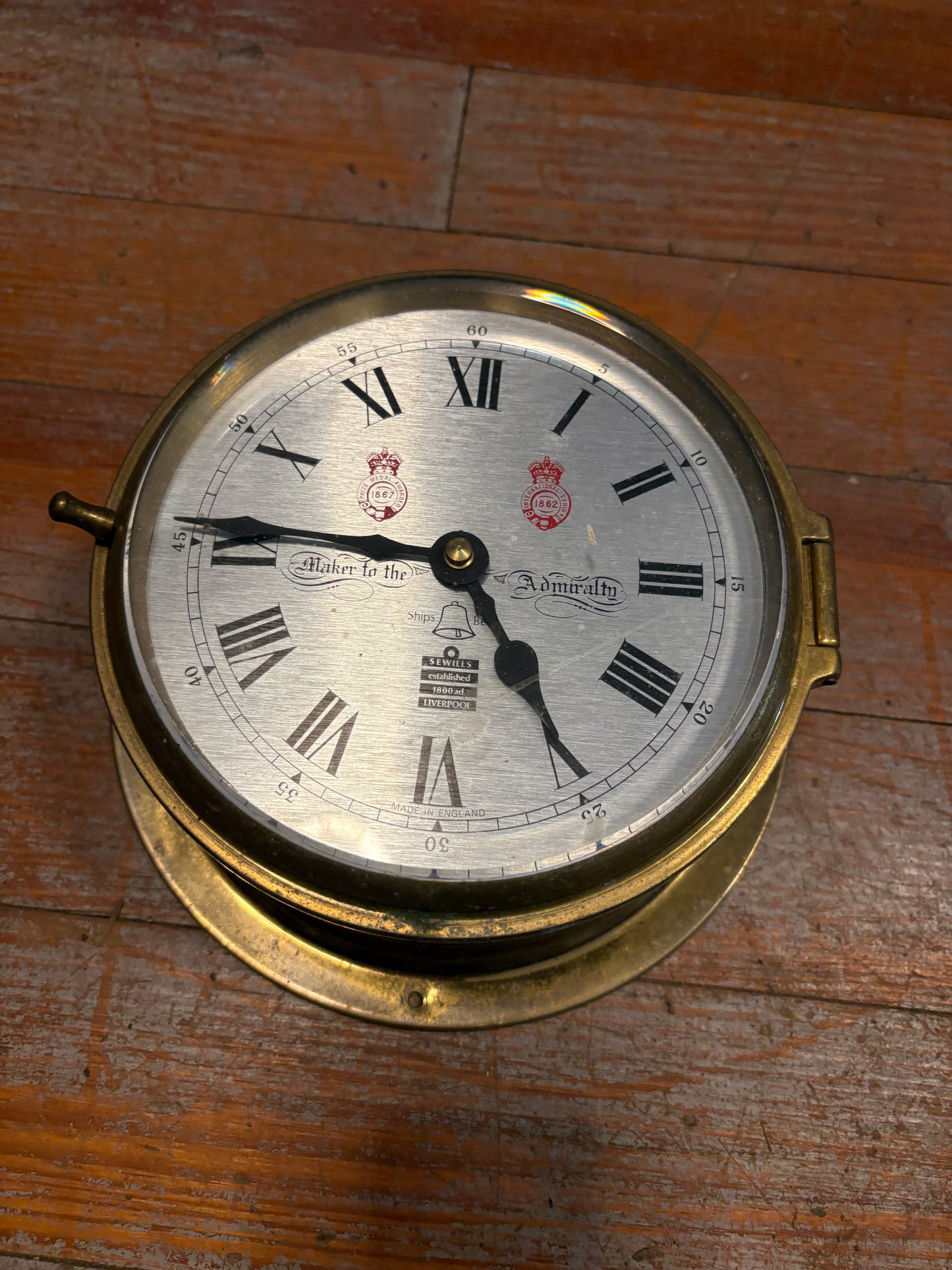 Sewills of Liverpool Nautical Ships Clock in Brass Casing