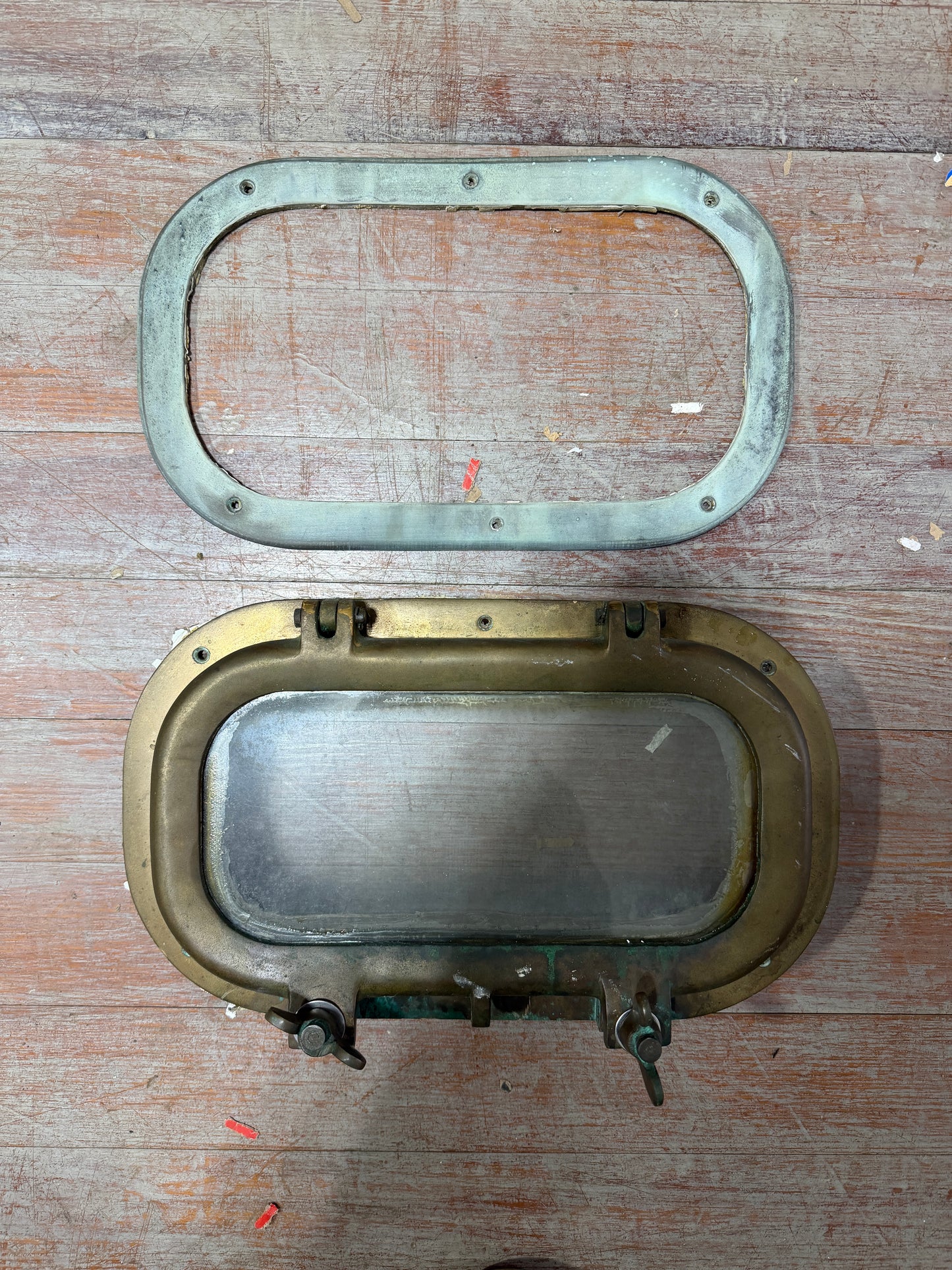 Solid Bronze Portlight / Porthole With Retainer / Trim - ID: 12 5/8" x 6 1/2" OFF RAFIKI 35