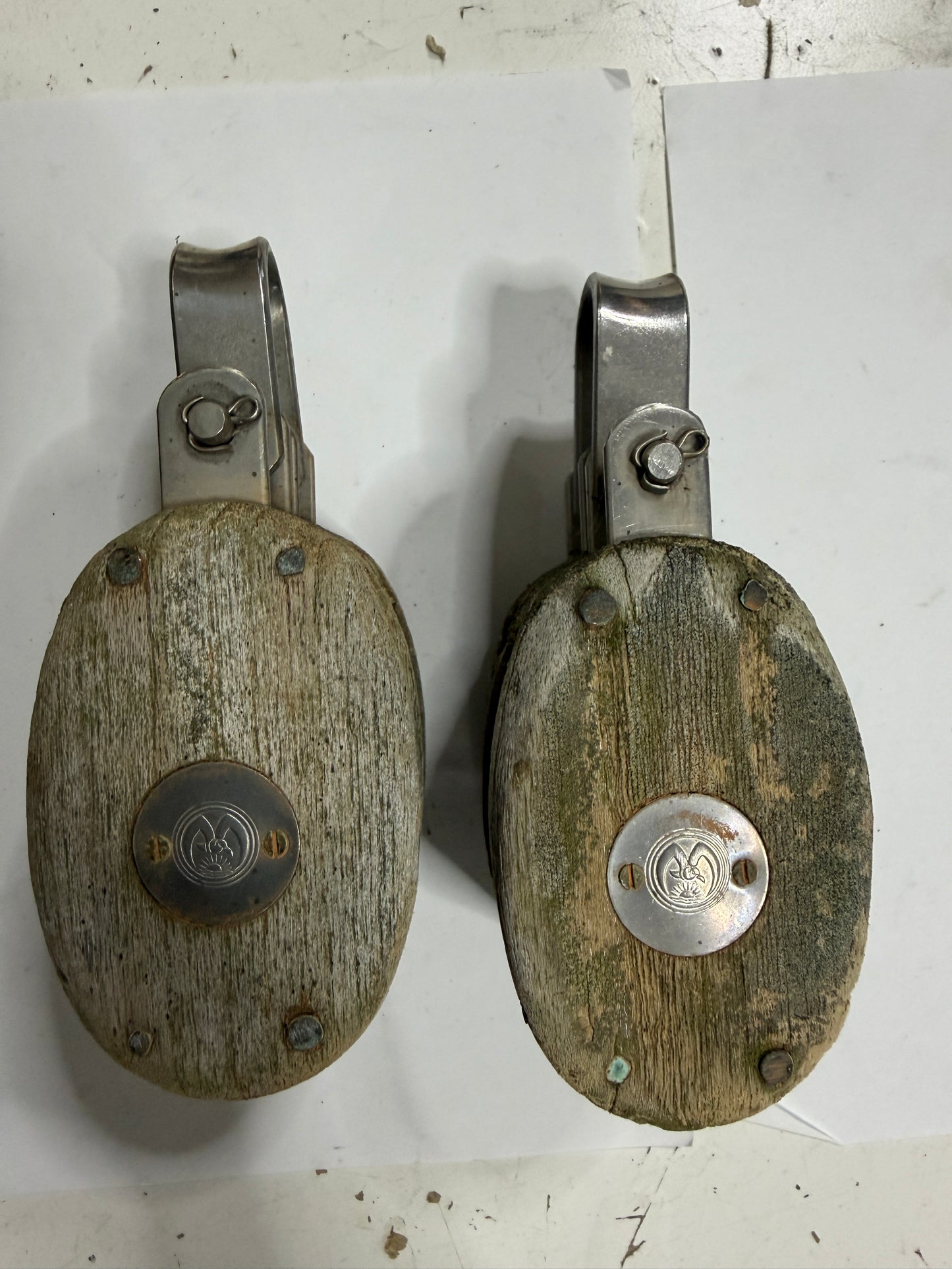 PAIR Vintage Wooden Double Blocks - 1 7/8" Sheave - 3/8" Line - Downeaster 38