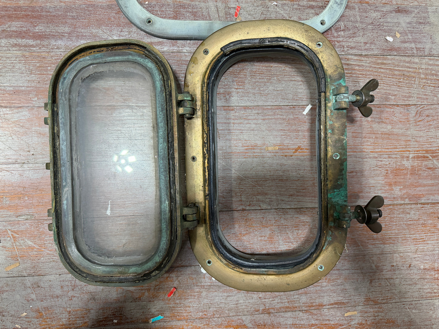 Solid Bronze Portlight / Porthole With Retainer / Trim - ID: 12 5/8" x 6 1/2" OFF RAFIKI 35