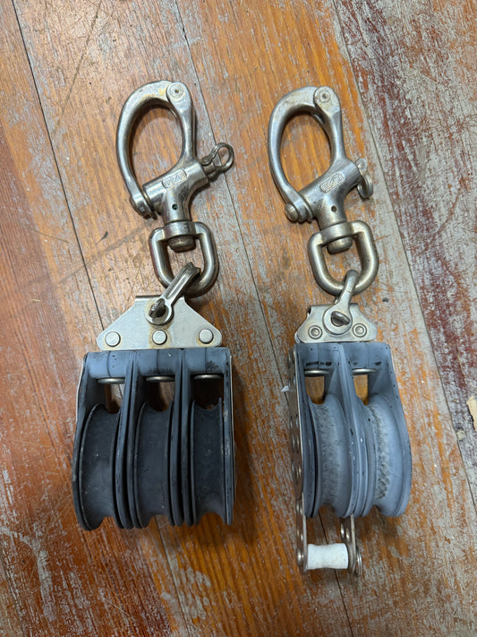 SET of Harken Double & Triple Blocks With Nicro Marine Shackles - 2 1/8" Sheave - 3/8" Line