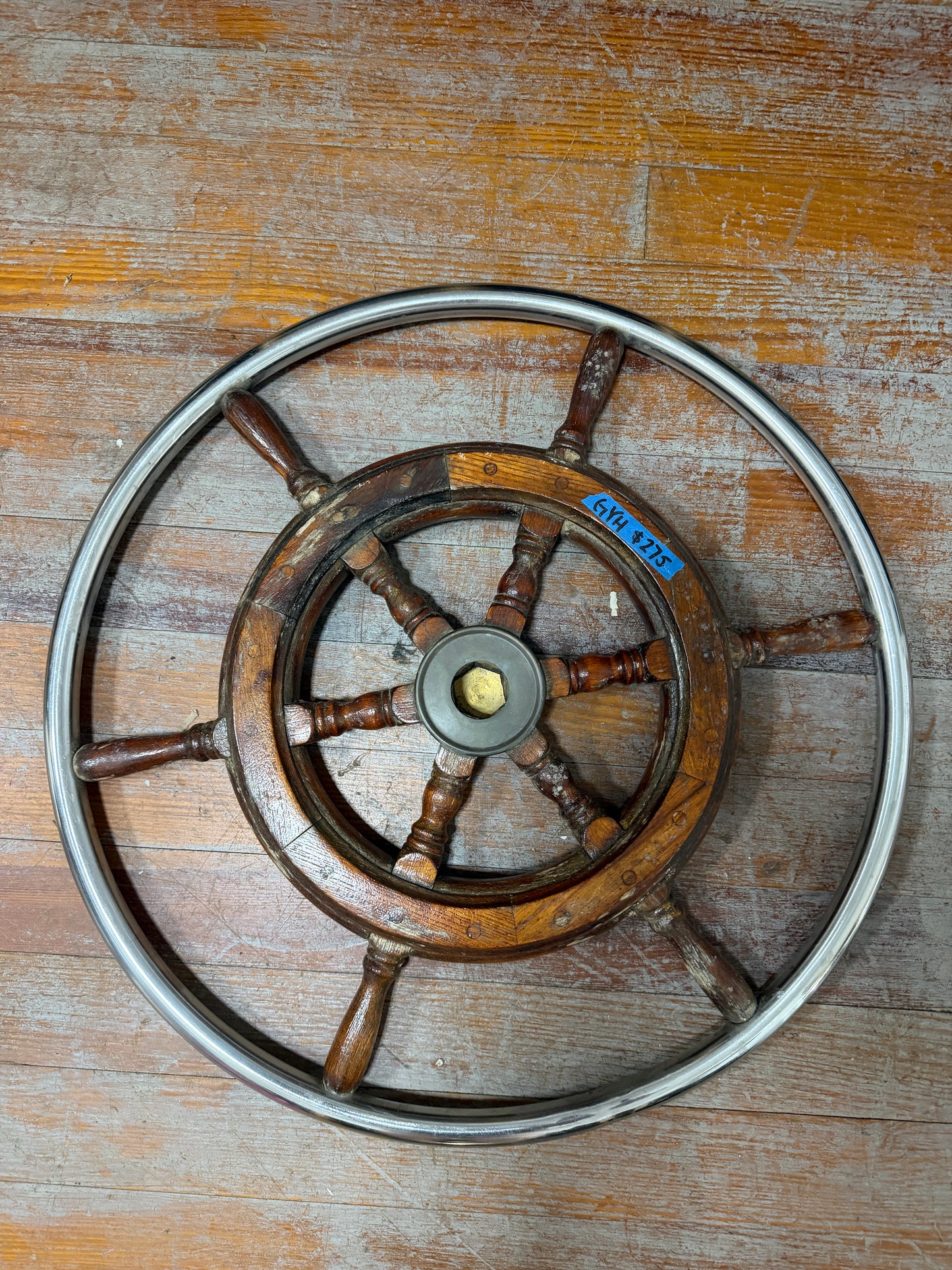 25 3/4" Stainless and Teak Wheel - 1 5/8" Shaft Hole