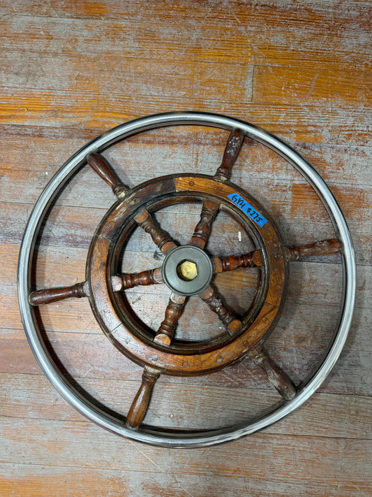 25 3/4" Stainless and Teak Wheel - 1 5/8" Shaft Hole