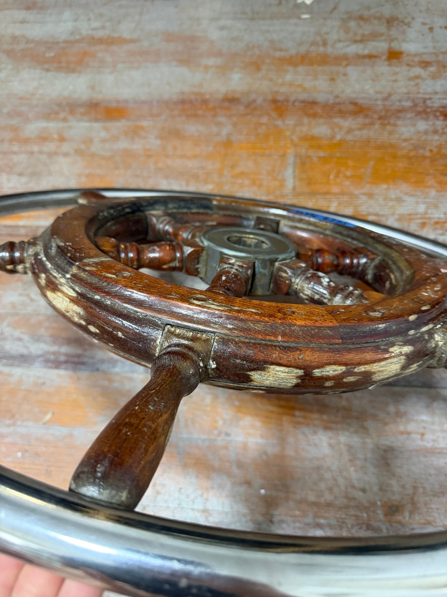 25 3/4" Stainless and Teak Wheel - 1 5/8" Shaft Hole