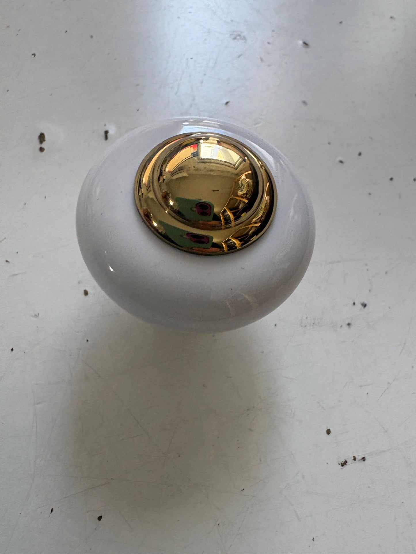 Porcelain and Brass Drawer Pulls, 1 1/4" dia Lot of 6