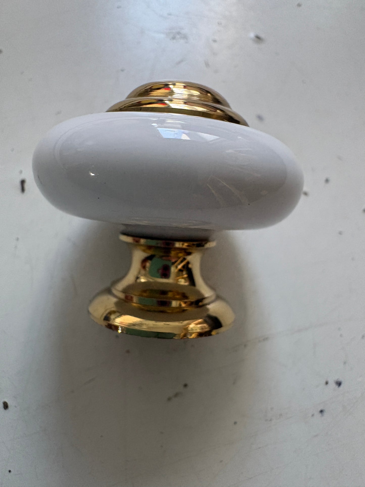 Porcelain and Brass Drawer Pulls, 1 1/4" dia Lot of 6