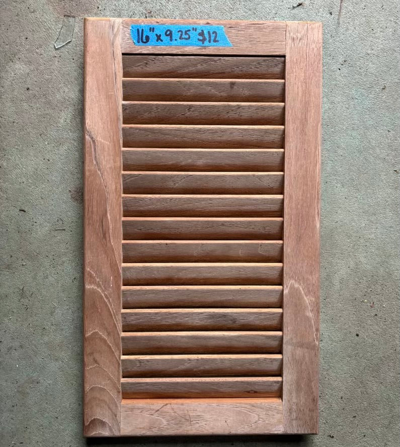 Teak Louvered Door- OD 16” Long x 9 1/4” Wide