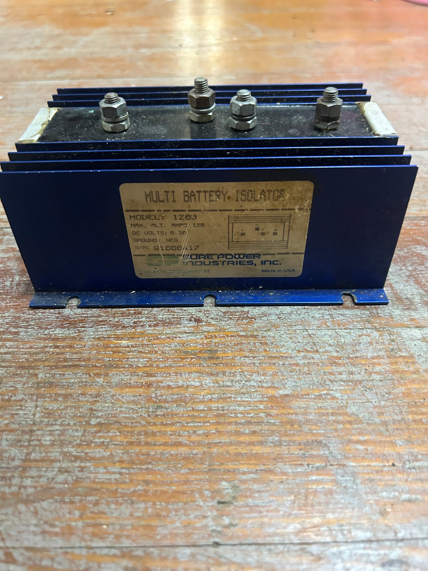 Eaton's Sure Power 12023A Multi Battery Isolator, 120A, 4 Studs, 6 Holes at .21"