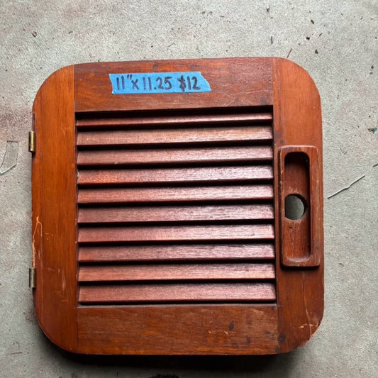 Small Teak Louvered Door- 11” x 11 1/4”