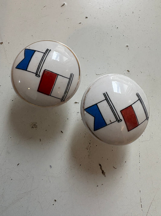 Set of 2 Ceramic Nautical Flag Cabinet Knobs