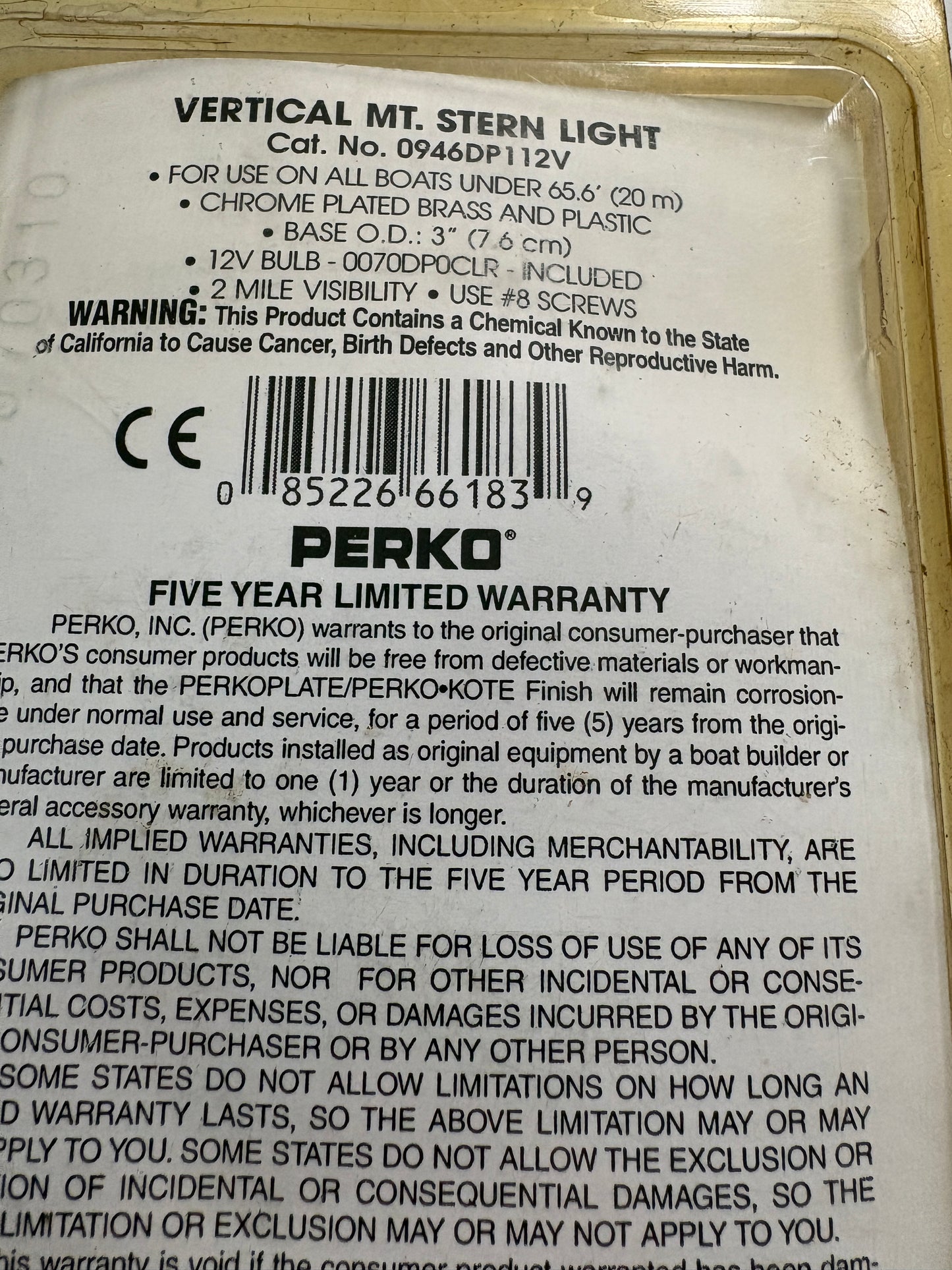 Perko Vertical Mount Stern Light Cat no 0946DP112V