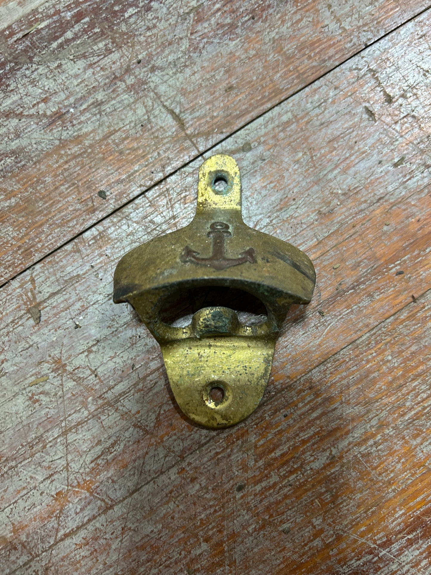 Vintage Solid Brass Wall-Mount Bottle Opener w/ Anchor Nautical Design – 3.5”