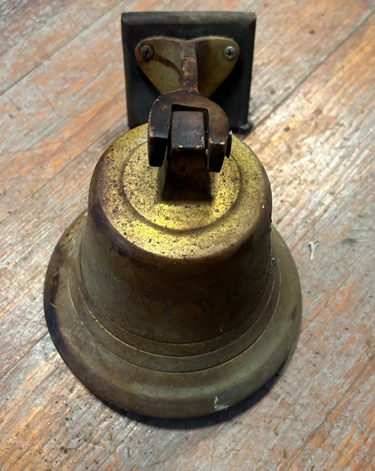 Vintage Solid Bronze Ships Bell Wall Mount “Jenny Wren” - 6.5” Diameter