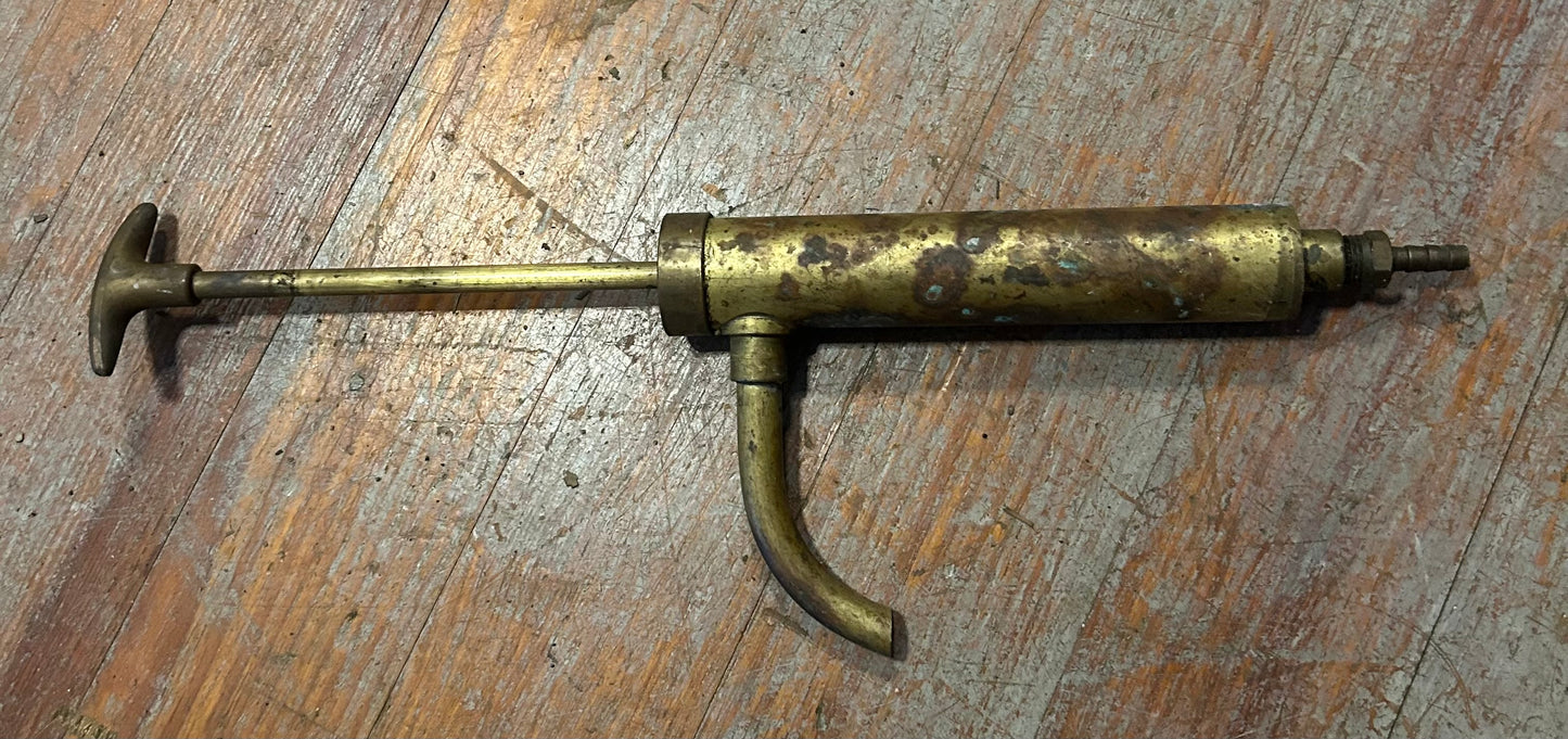 Antique Solid Brass Hand Oil Transfer Pump Manual Plunger Lubricating Pump Vintage