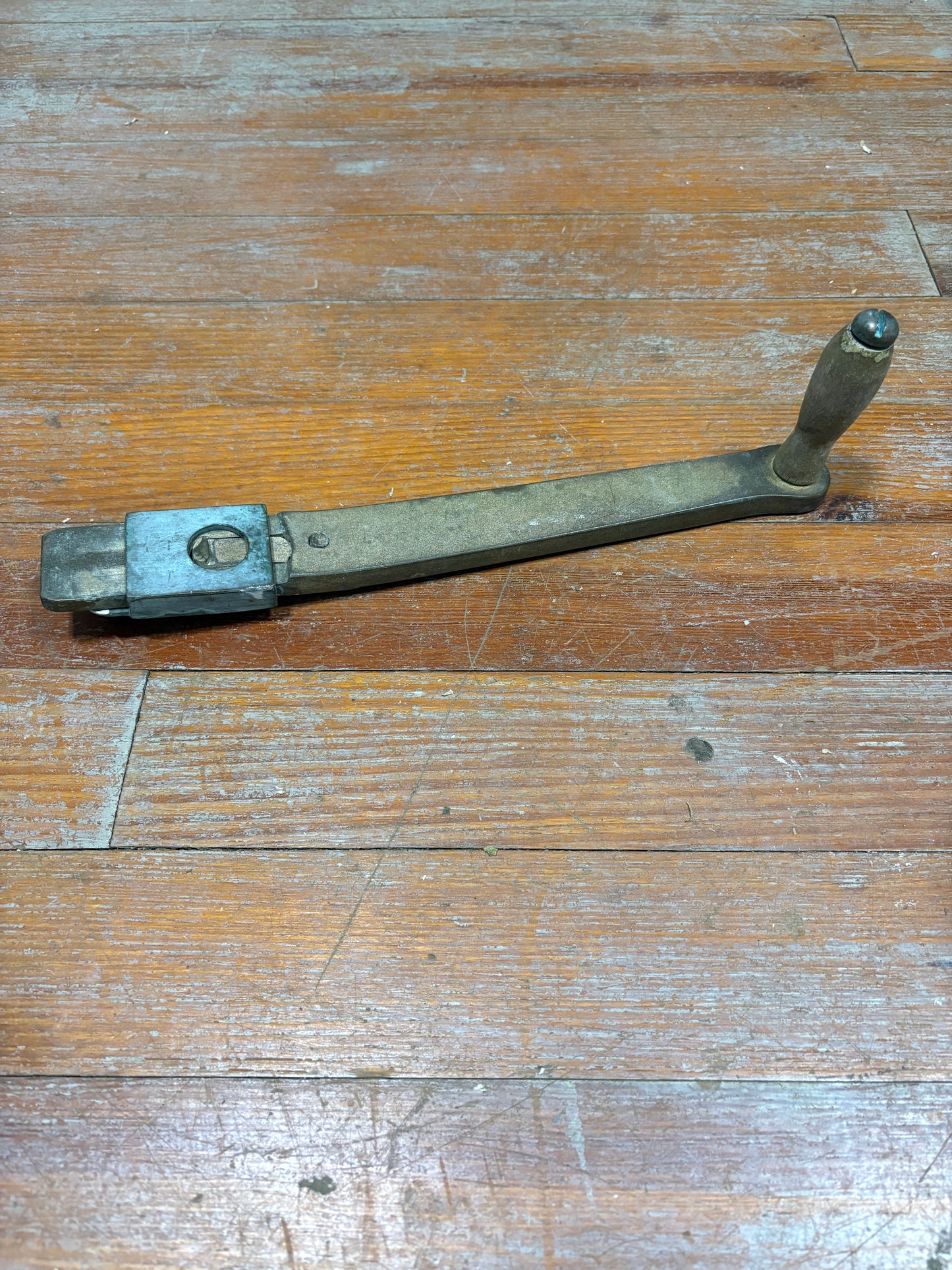 Vintage Bronze Winch Handle 14" long off Tripp 30 with wood handle and insert pocket