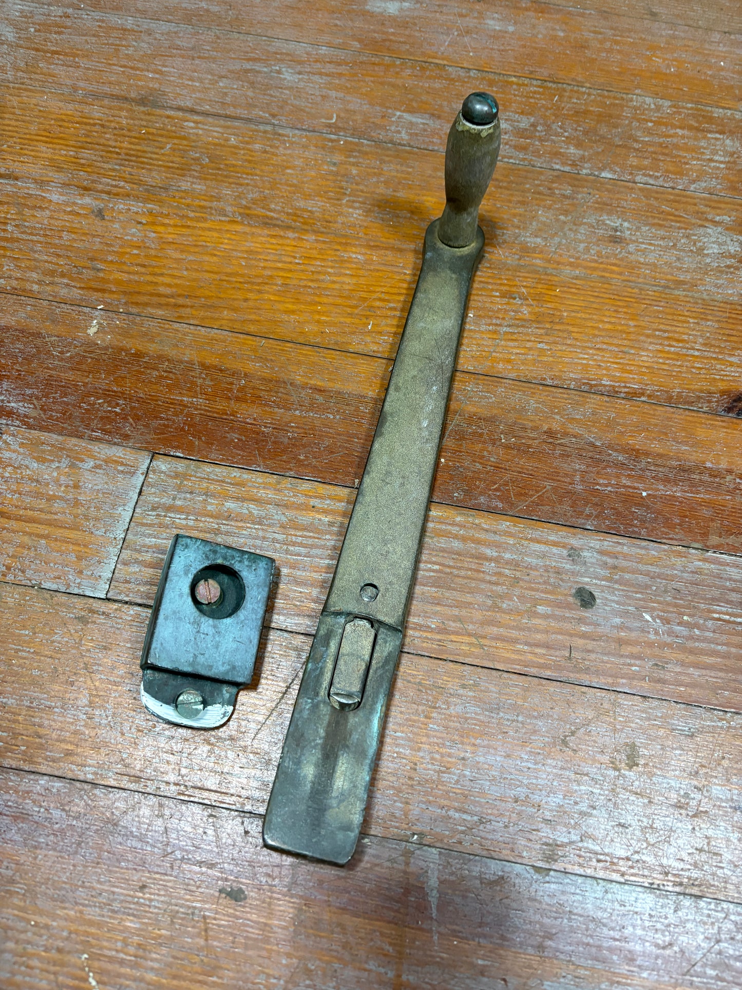 Vintage Bronze Winch Handle 14" long off Tripp 30 with wood handle and insert pocket