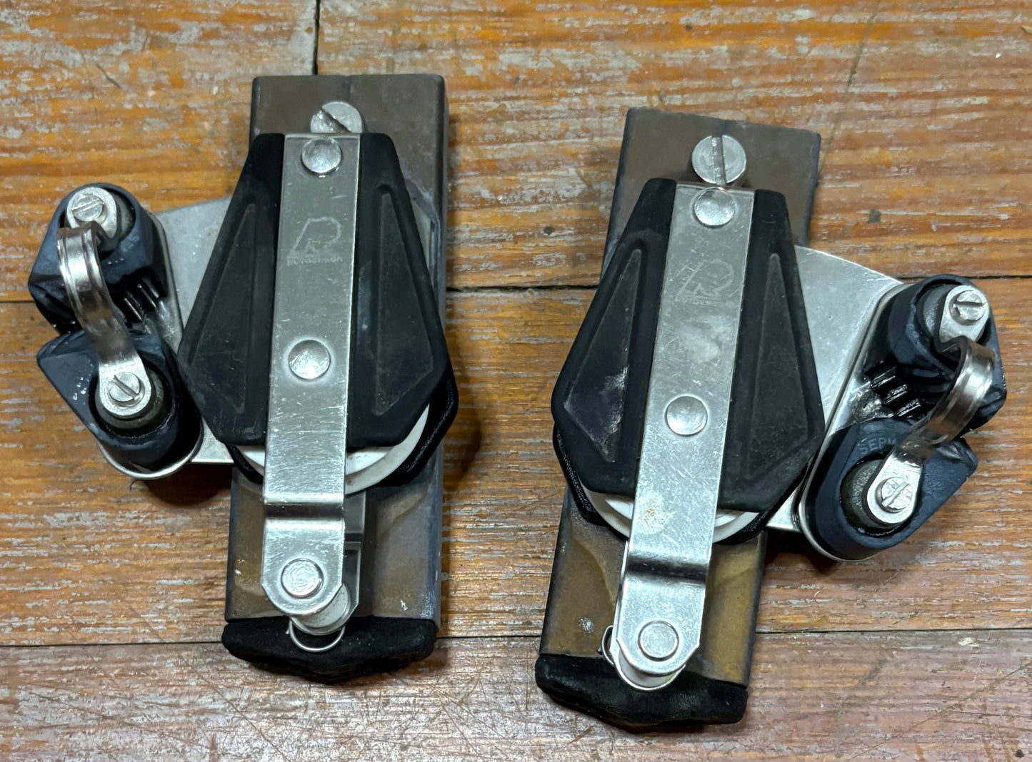 Rutgerson Cheek Block on 1 1/4" Track Car 1 1/2" Sheave with Cam Cleat PAIR