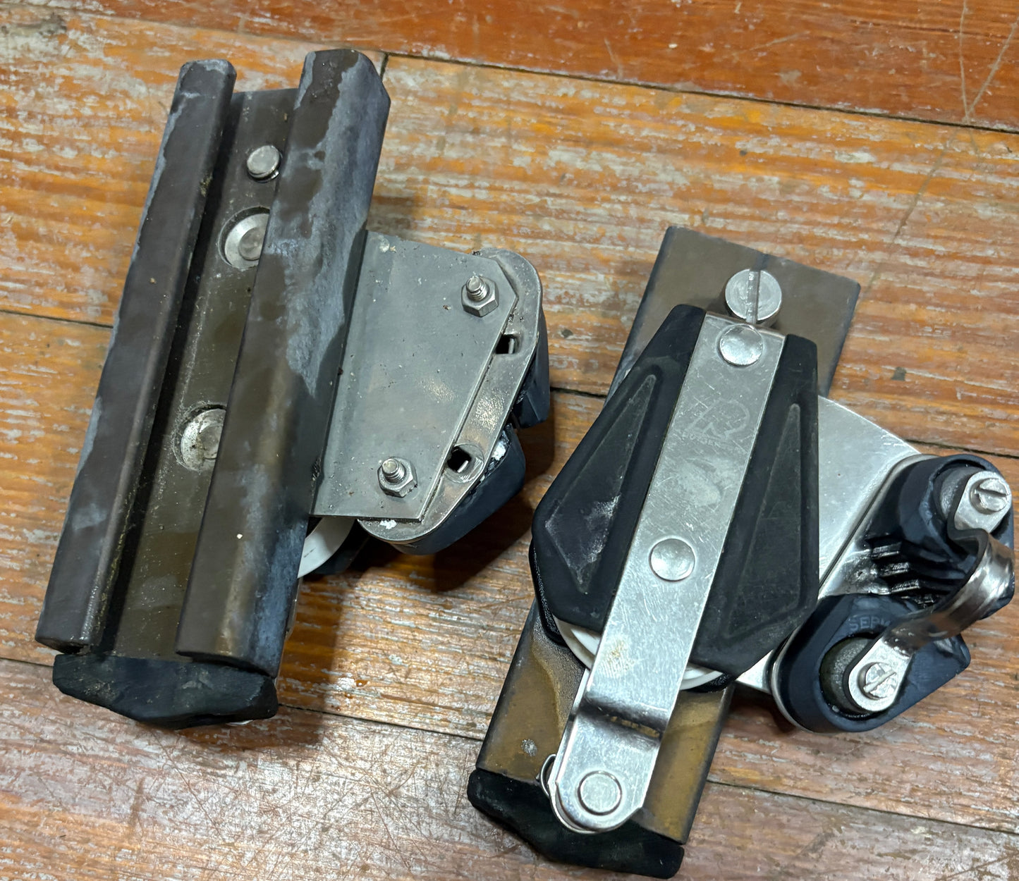 Rutgerson Cheek Block on 1 1/4" Track Car 1 1/2" Sheave with Cam Cleat PAIR