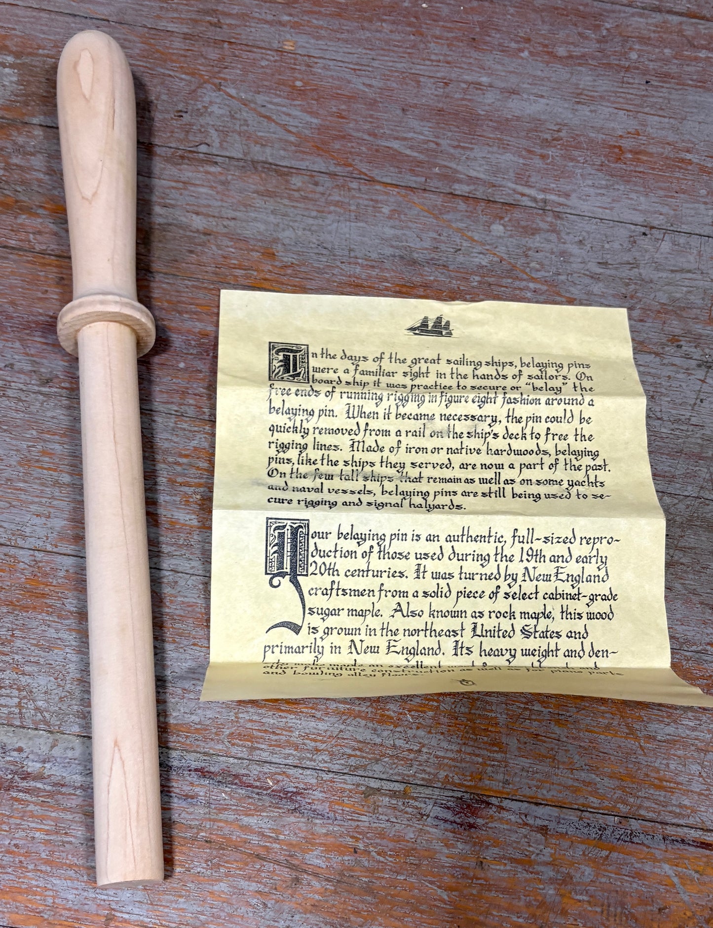 Wood Belaying  Pin 17 1/4" Long new with Commemorative Script