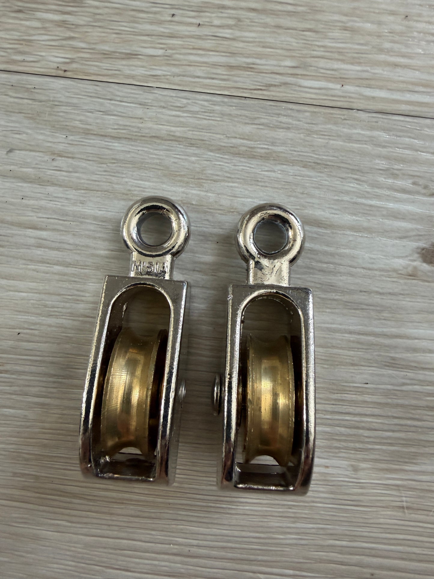PAIR Small Stainless Steel / Bronze Sheave Fixed Blocks - 1" Sheave - 3/16" Line Width - NEW