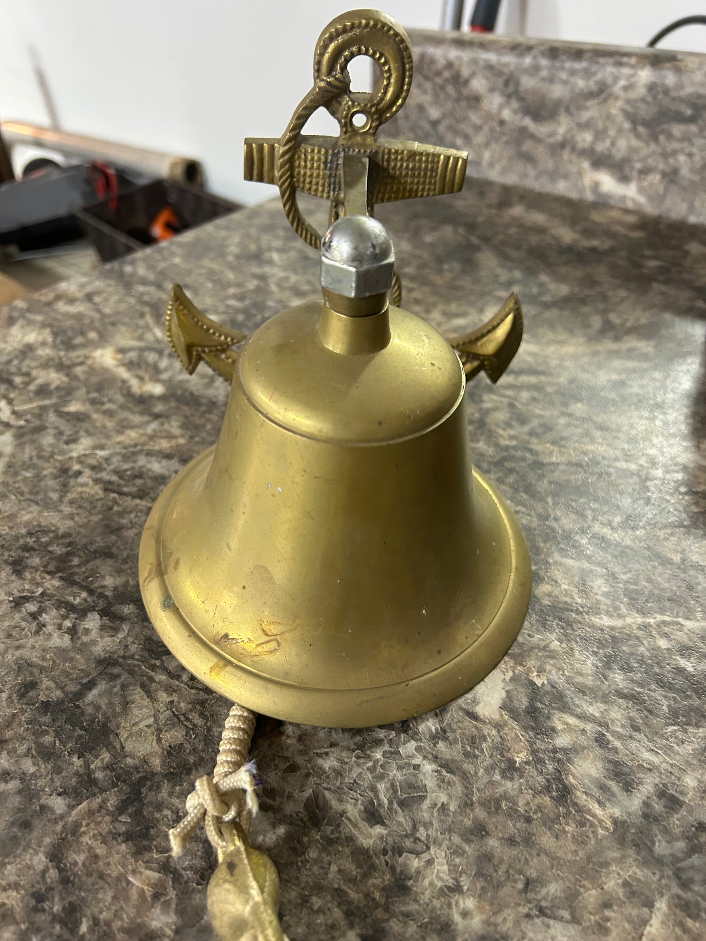 Vintage Brass Nautical Ship Bell Anchor Wall Mount 5.5”