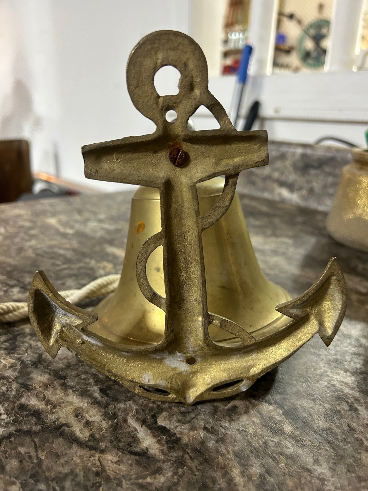 Vintage Brass Nautical Ship Bell Anchor Wall Mount 5.5”