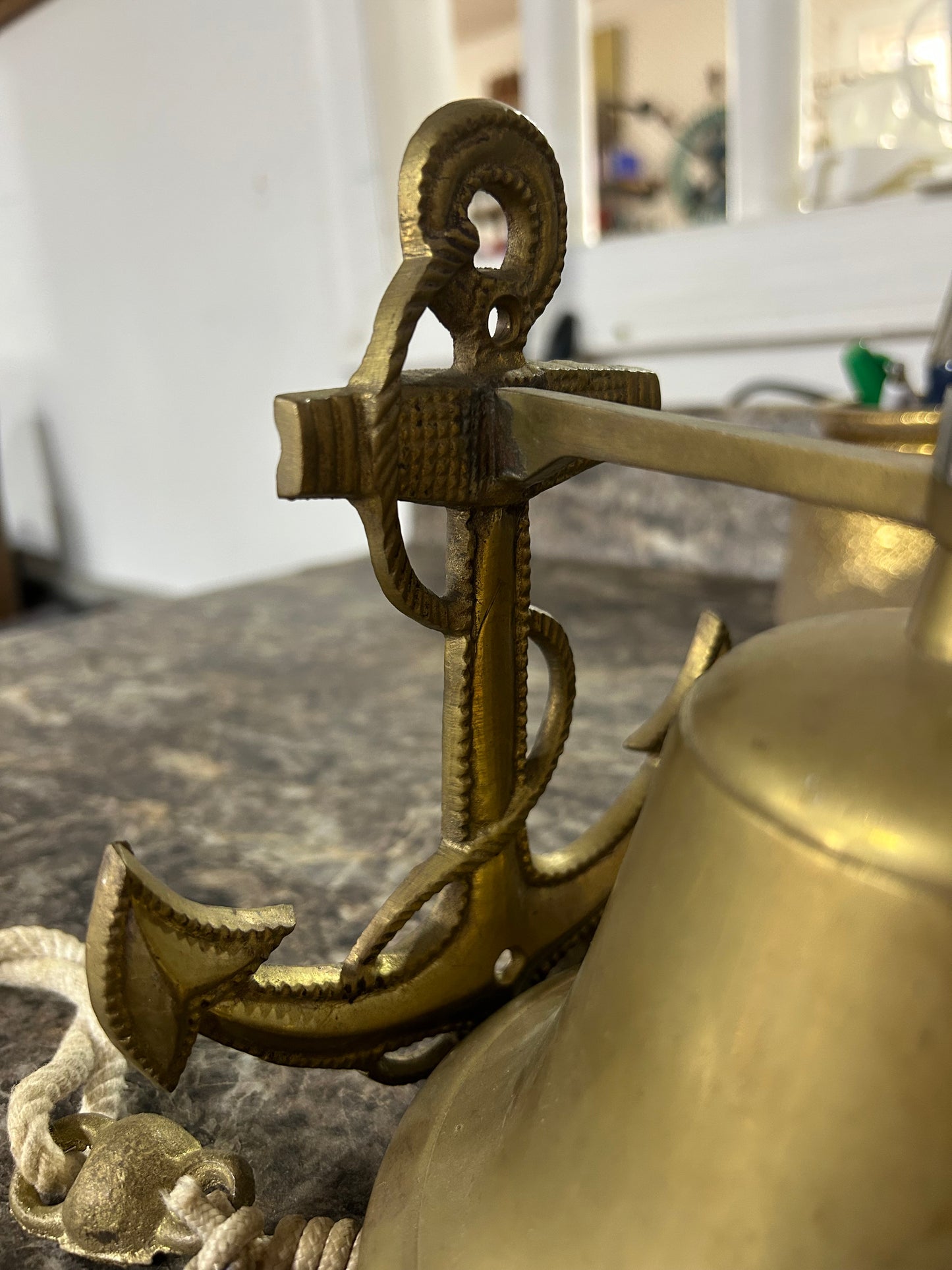 Vintage Brass Nautical Ship Bell Anchor Wall Mount 5.5”