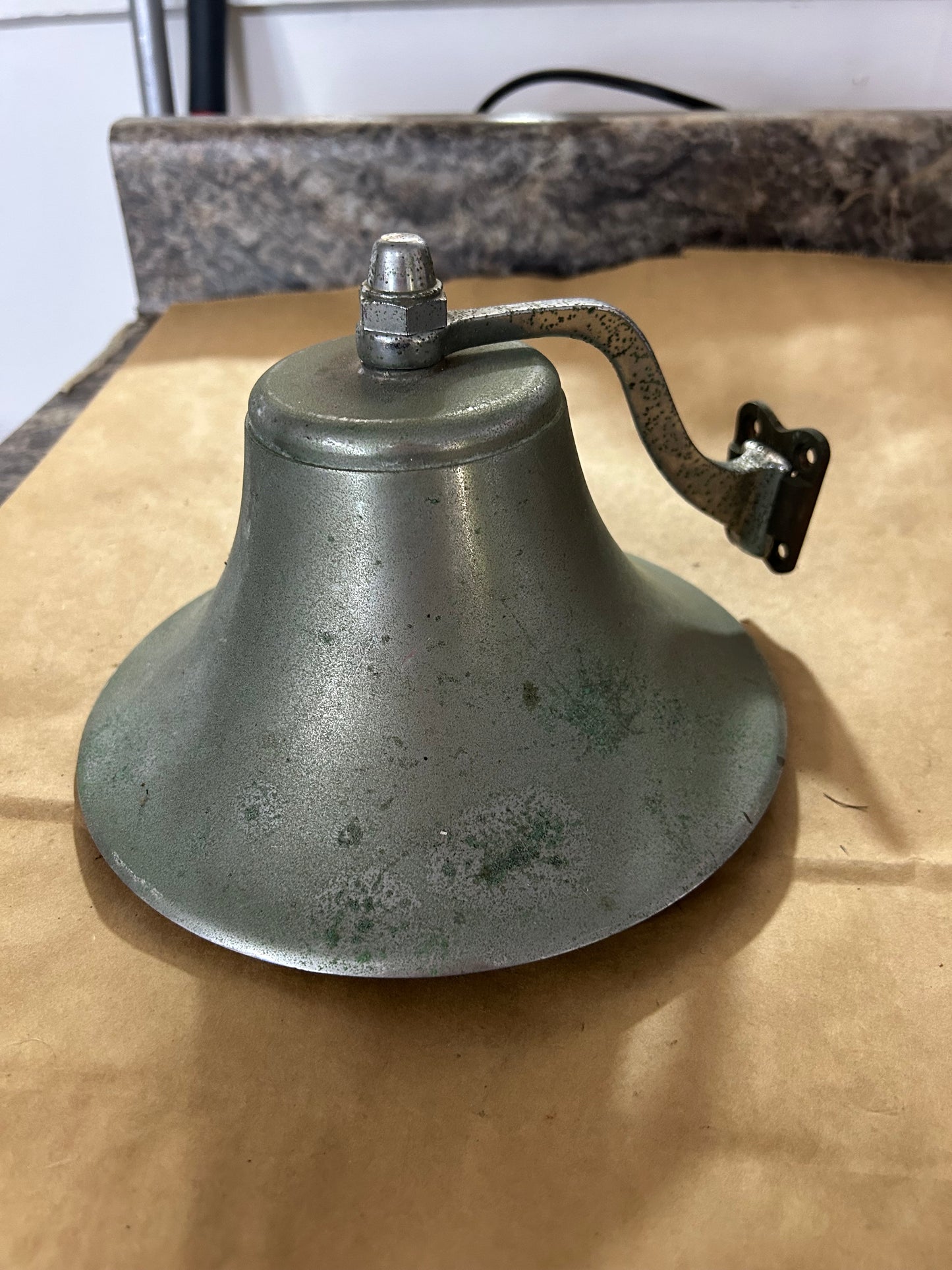 Large Vintage Chrome Nautical Ship Bell with Wall Mount Bracket 7 3/4”