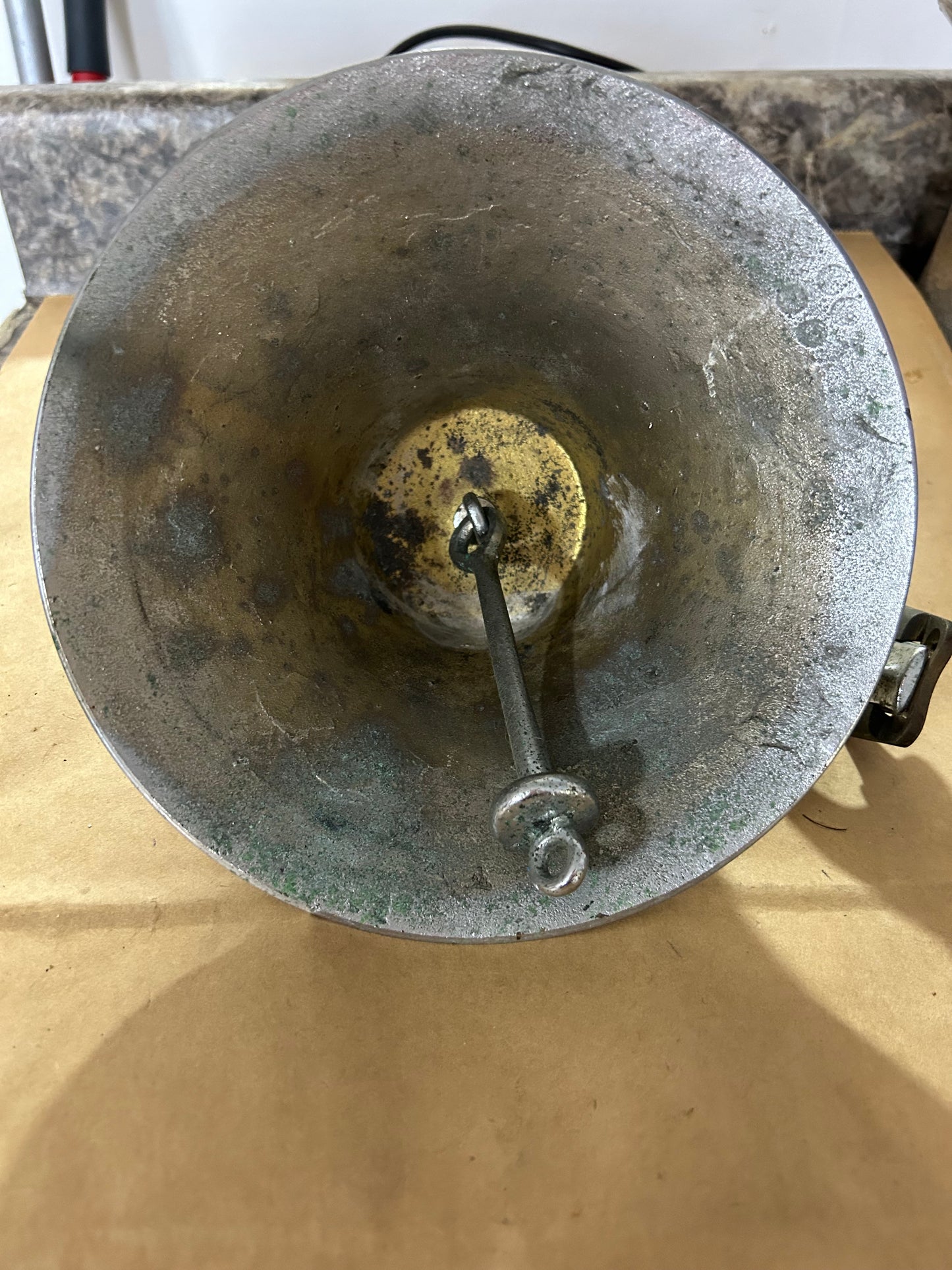 Large Vintage Chrome Nautical Ship Bell with Wall Mount Bracket 7 3/4”