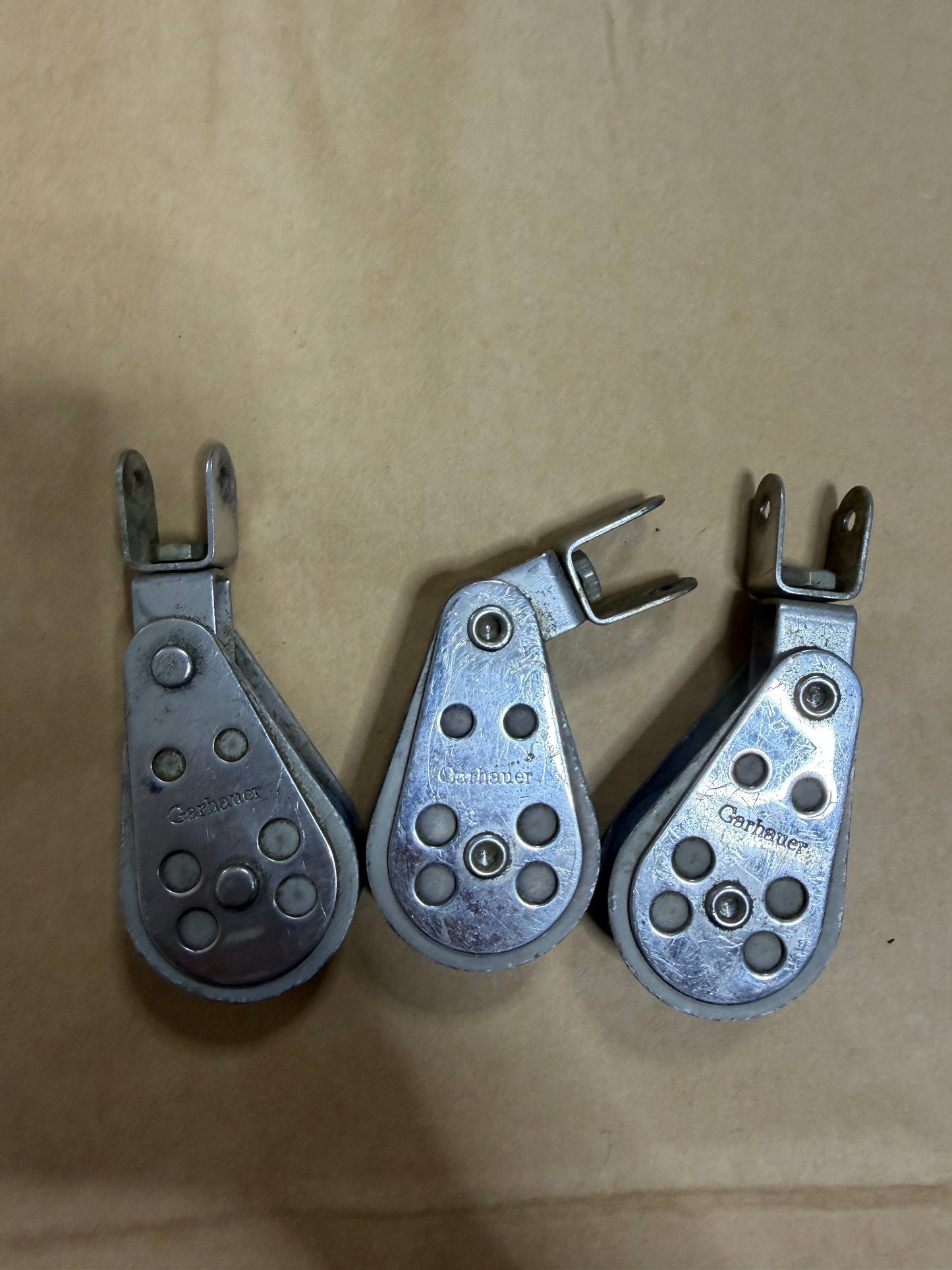 LOT OF 3 Garhauer Single Swivel Blocks - 1 5/8" Sheave - 3/8" Line Width