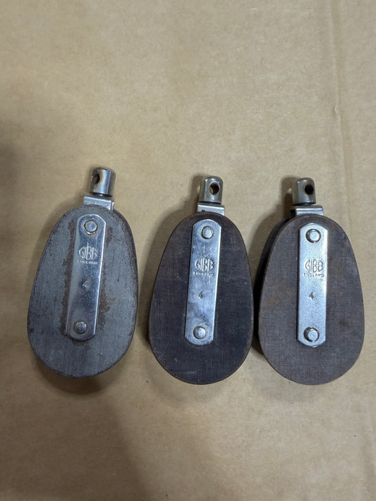 LOT OF 3 GIBB #4 Single Swivel Blocks - 1 7/8" Sheave - 5/16" Line Width